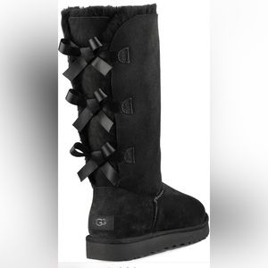 UGG Women's Black Tall Suede Boots with Back Bow Detail